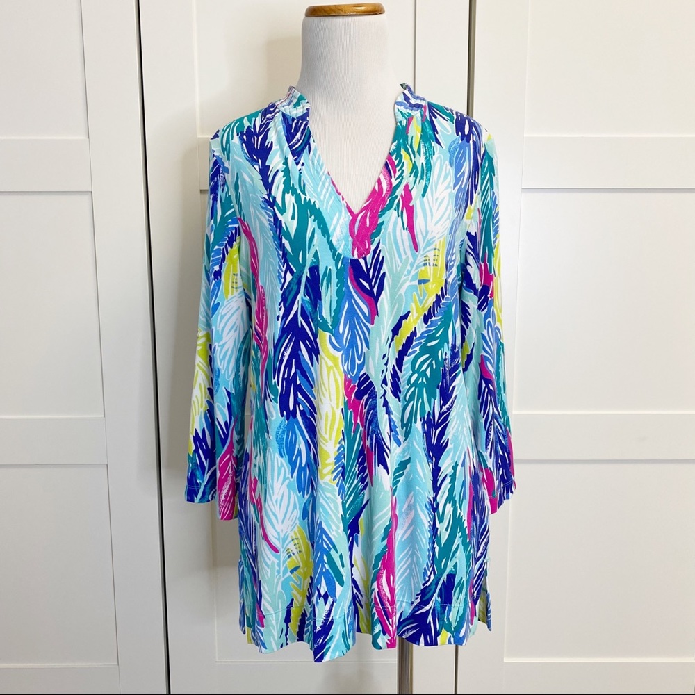 Lilly Pulitzer Multicolor Leaf-Print Tunic in Aqua, Blue, Pink & Yellow